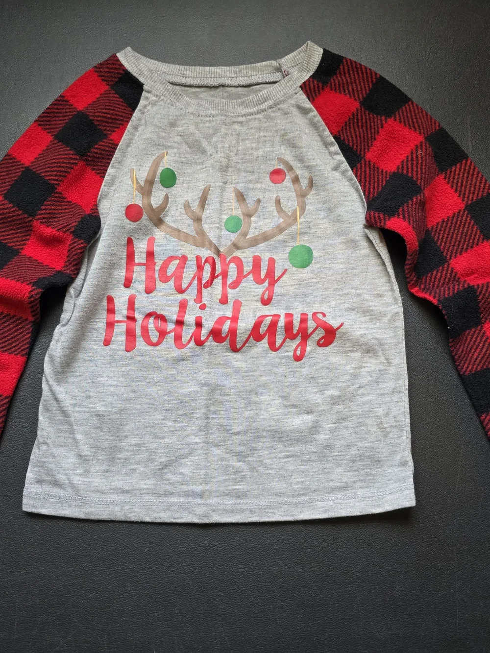 Happy Holidays Kids Graphic Long-Sleeve Top - Grey & Red